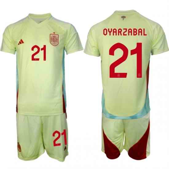 Men Spain Team 21 Mikel Oyarzabal 2024 25 Yellow Away Soccer Jersey Suit